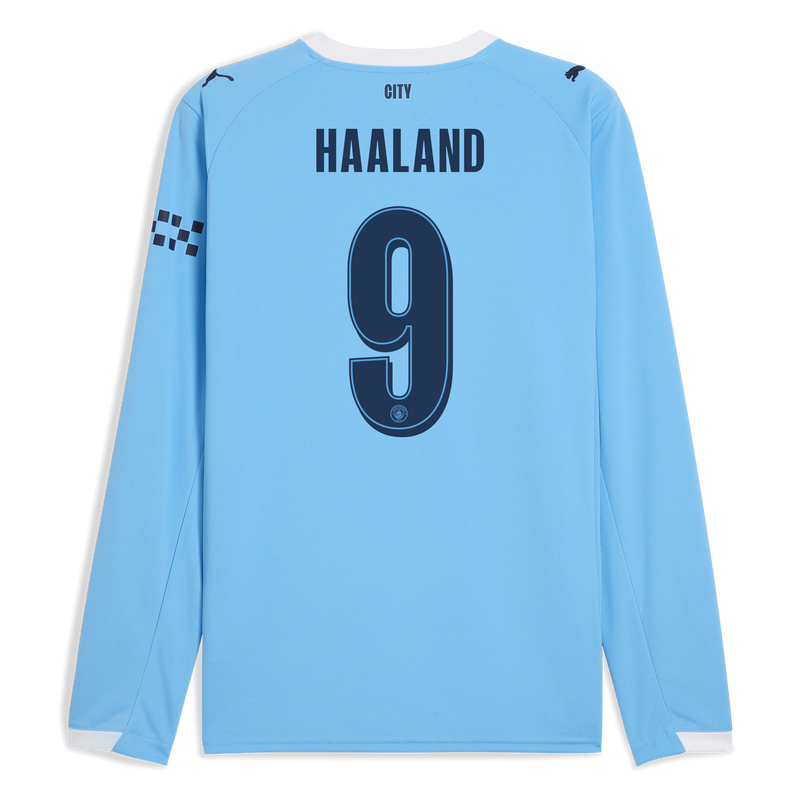 Man City Home Jersey 2025/26 Long Sleeve With HAALAND 9 Printing  blue - Size S from polyester for males  - Official Manchester City FC store