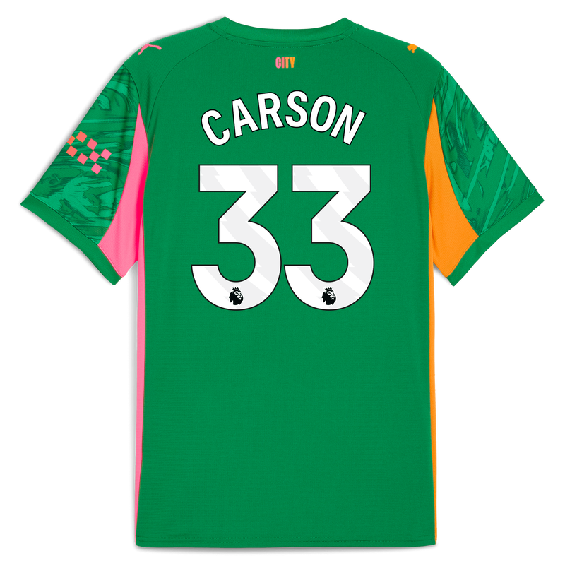 Man City Goalkeeper Jersey 2025/26 With CARSON 33 Printing green - Size M from polyester for males  - Official Manchester City FC store