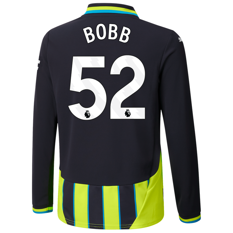 Kids' Man City Away Jersey 24/25 Long Sleeve With BOBB 52 Printing new navy unisex - Size 5/6 from polyester  - Official Manchester City FC store