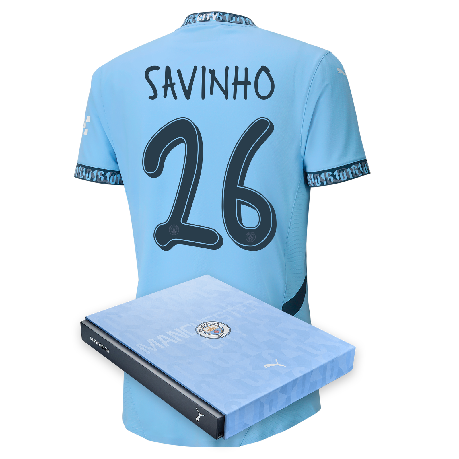 Manchester City Authentic Home Jersey 2024 25 with SAVINHO 26 printing in Gift Box Official Man City Store