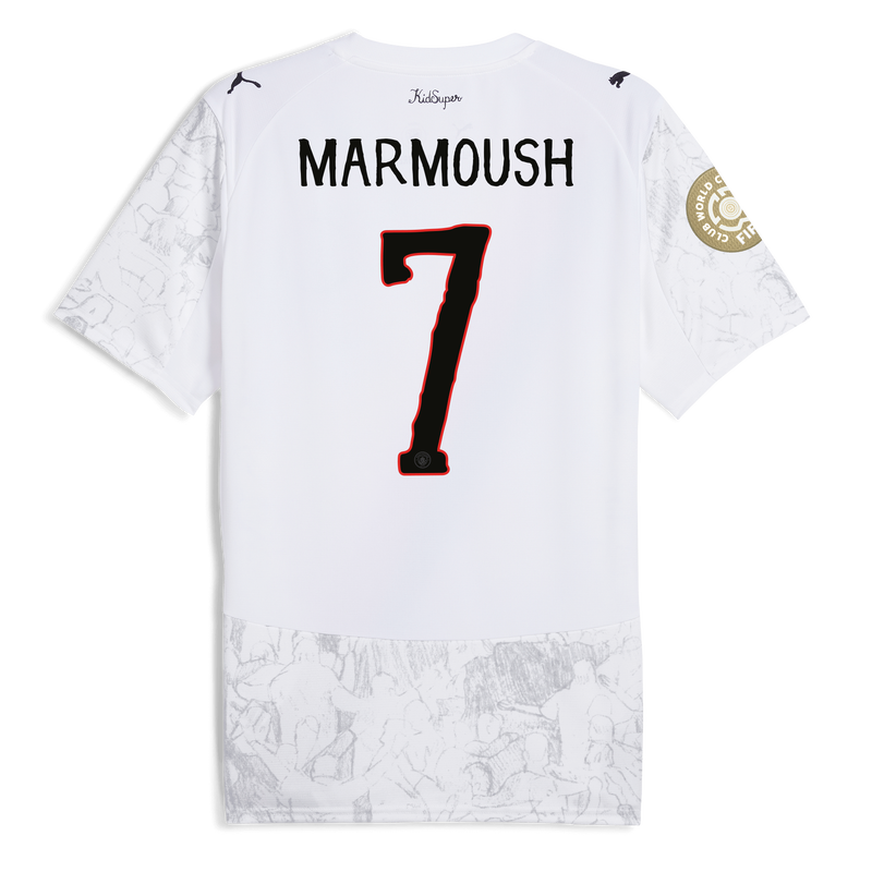 Man City KidSuper Jersey 2025/26 With MARMOUSH 7 printing white - Size L from polyester for males  - Official Manchester City FC store