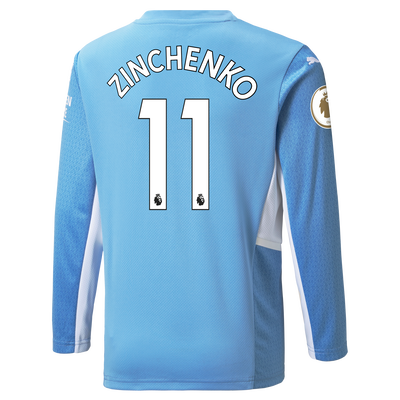 Kids Manchester City Home Longsleeve Shirt 21/22 with Oleksandr Zinchenko printing
