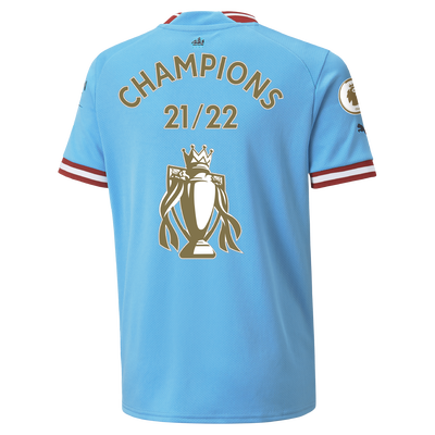 Kids' Manchester City Home Jersey/23 with CHAMPIONS printing