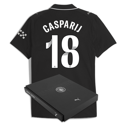 Manchester City Away Authentic Jersey 2025/26 With CASPARIJ 18 Printing in Gift Box