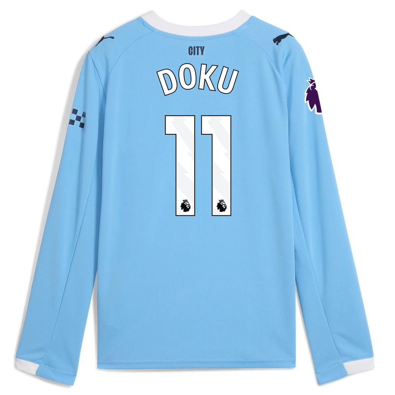 Kids' Man City Home Jersey 2025/26 Long Sleeve With DOKU 11 Printing  blue - Check out all Manchester City t-shirts online