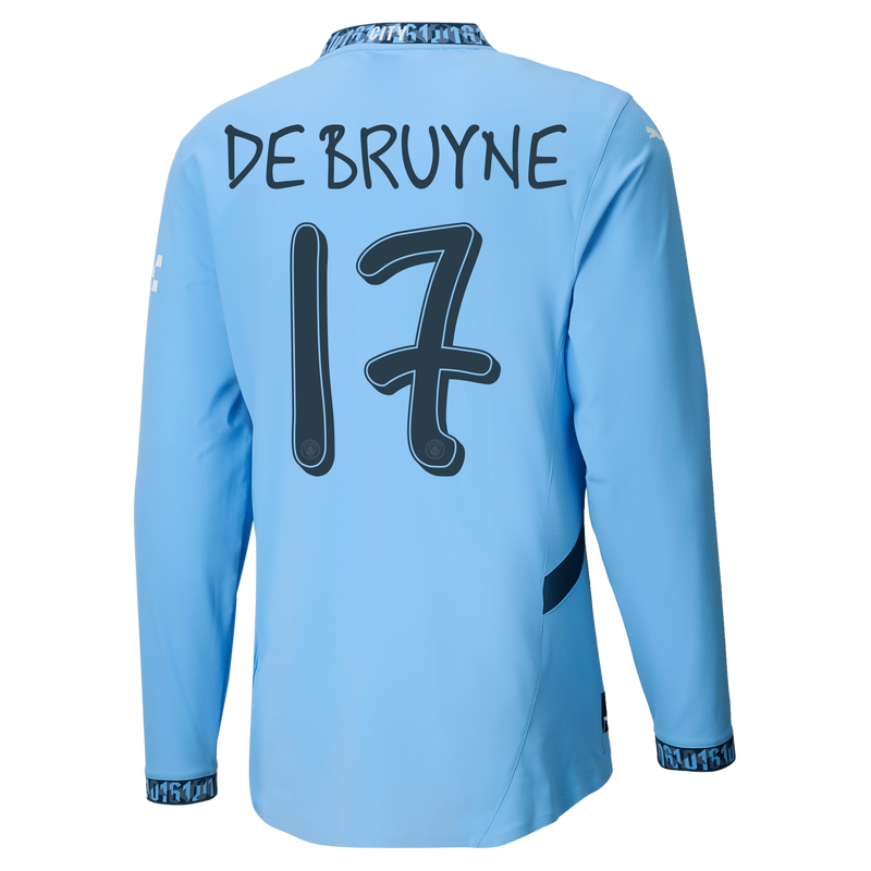 Manchester City Authentic Home Jersey 2024 25 Long Sleeve With DE BRUYNE 17 Printing Official Man City Store