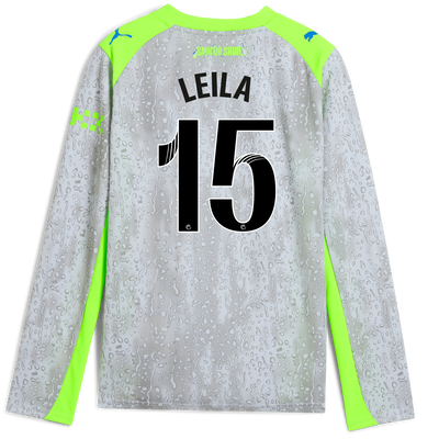 Kids' Manchester City Third Jersey 2025/26 Long Sleeve With LEILA 15 Printing