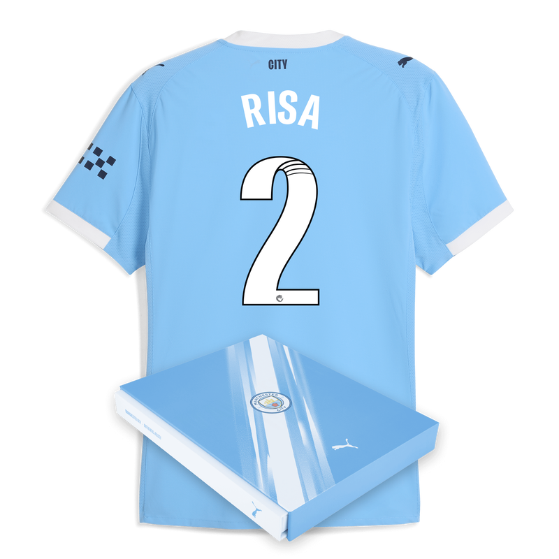 Man City Home Authentic Jersey 2025/26 With RISA 2 Printing in Gift Box  blue - Size M from polyester for males  - Official Manchester City FC store