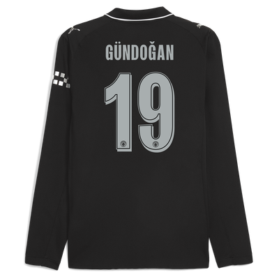 Manchester City Away Authentic Jersey 2025/26 Long Sleeve With GÜNDOĞAN 19 Printing
