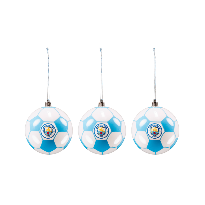 MCFC FW 3PK FOOTBALL BAUBLE - light blue