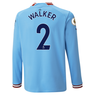 Kids' Manchester City Home Jersey 22/23 Long Sleeve with WALKER 2 printing