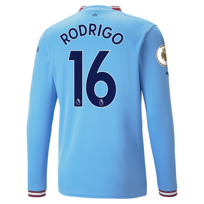 Manchester City Home Jersey 22/23 Long Sleeve with RODRIGO 16 printing