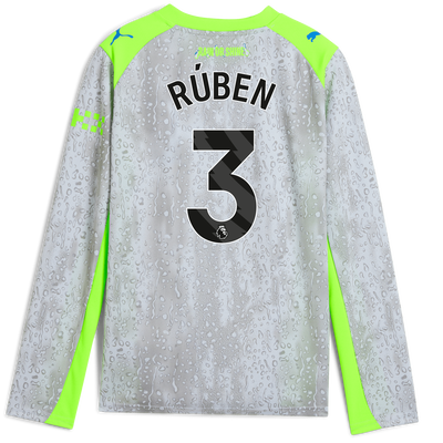 Camiseta Manchester City Tercera para niños 2025/26 de manga larga con estampado de RÚBEN 3 Printing