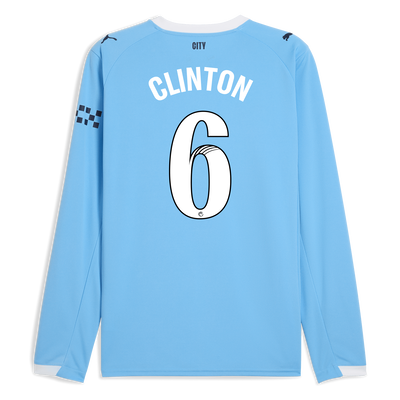 Manchester City Home Jersey 2025/26 Long Sleeve With CLINTON 6  Printing