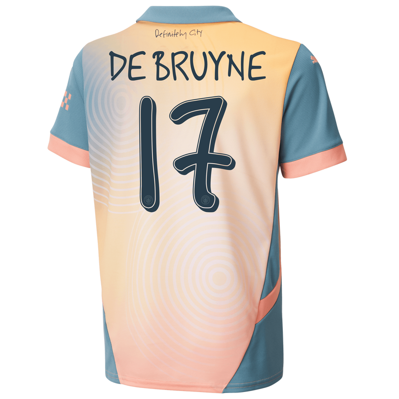 Kids' Man City 'Definitely City' Jersey 24/25 With DE BRUYNE 17 printing pink unisex - Size 5/6 from polyester  - Official Manchester City FC store