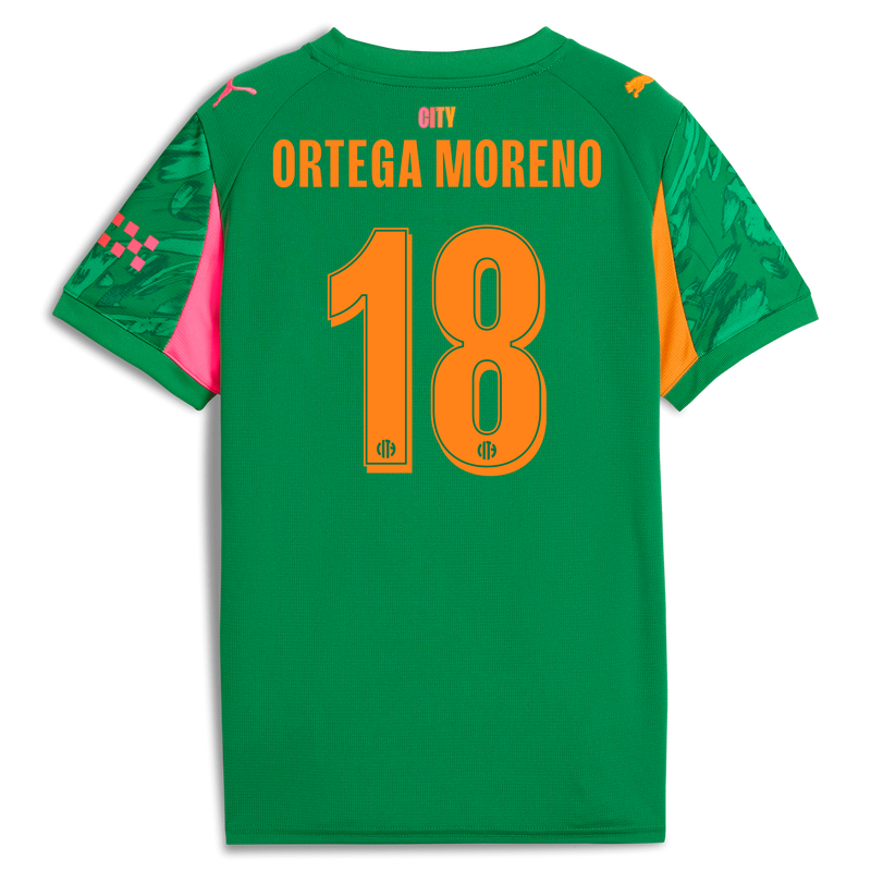 Kids' Man City Goalkeeper Jersey 2025/26 With ORTEGA MORENO 18 Printing green unisex - Size 7/8 from polyester  - Official Manchester City FC store