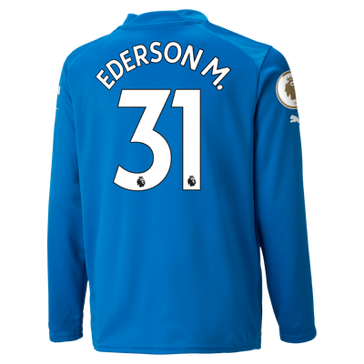 Kids' Manchester City Goalkeeper Jersey 2022/23 Long Sleeve with EDERSON 31 printing
