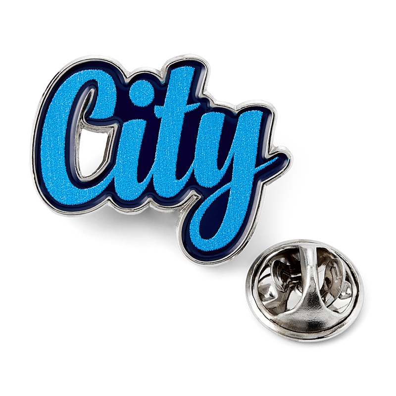 MCFC CITY SCRIPT PIN BADGE - blue