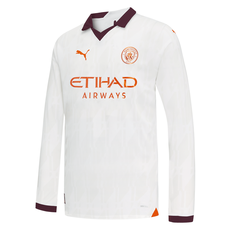 Kids' Manchester City Away Jersey 2023/24 long sleeve with custom printing