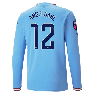 Manchester City Home Jersey 22/23 Long Sleeve with ANGELDAHL 12 printing