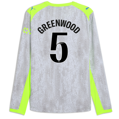 Camiseta Manchester City Tercera Auténtica 2025/26 de manga larga con estampado de GREENWOOD 5 Printing