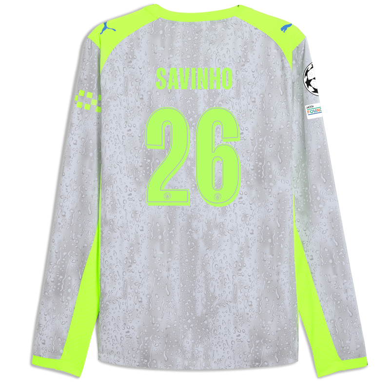 Man City 3rd Authentic Jersey 2025/26 Long Sleeve With SAVINHO 26 Printing blue - Size XL from polyester for males  - Official Manchester City FC store