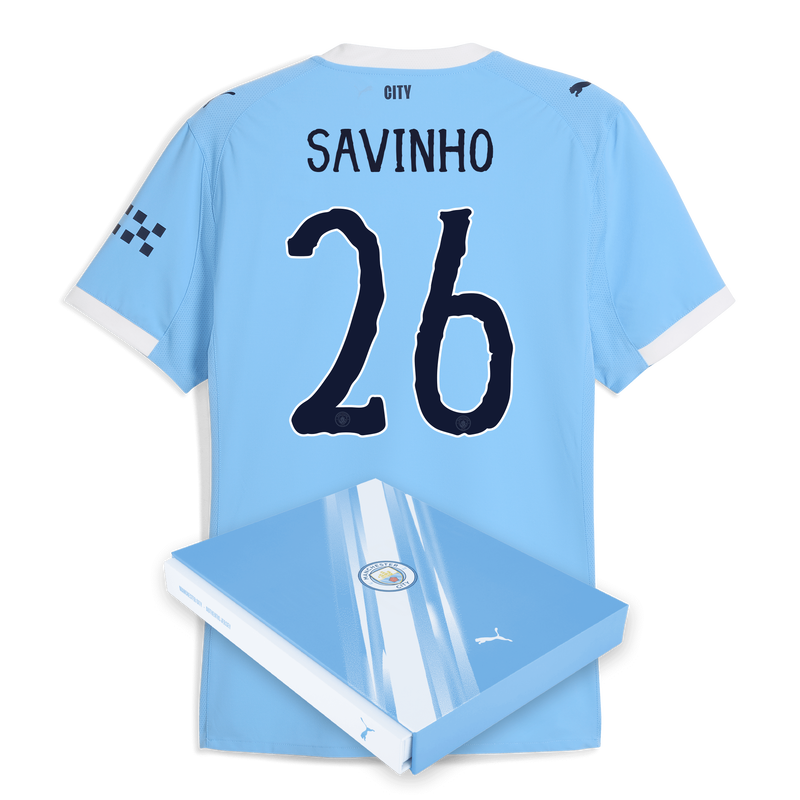 Man City Home Authentic Jersey 2025/26 With SAVINHO 26 Printing in Gift Box  blue - Check out all Manchester City t-shirts online
