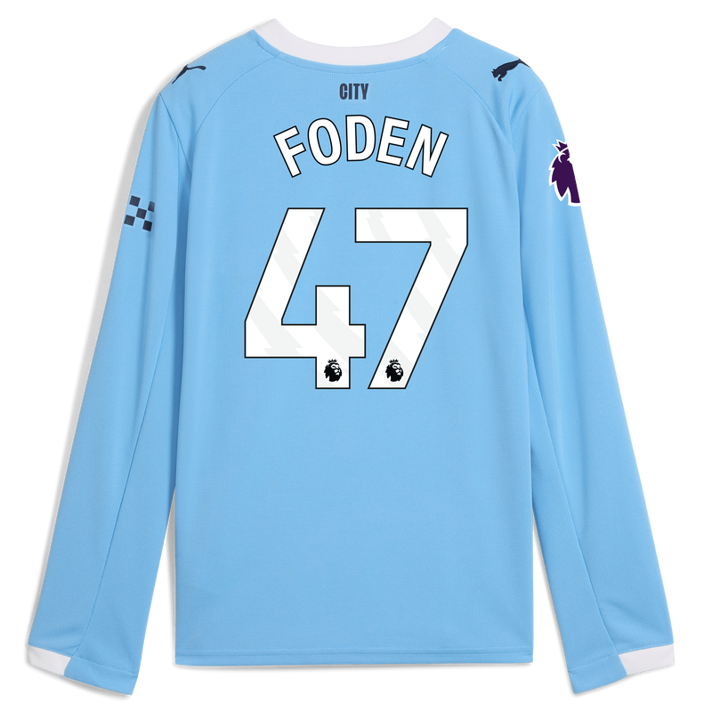 Kids' Man City Home Jersey 2025/26 Long Sleeve With FODEN 47 Printing  blue unisex - Size 13/14 from polyester  - Official Manchester City FC store