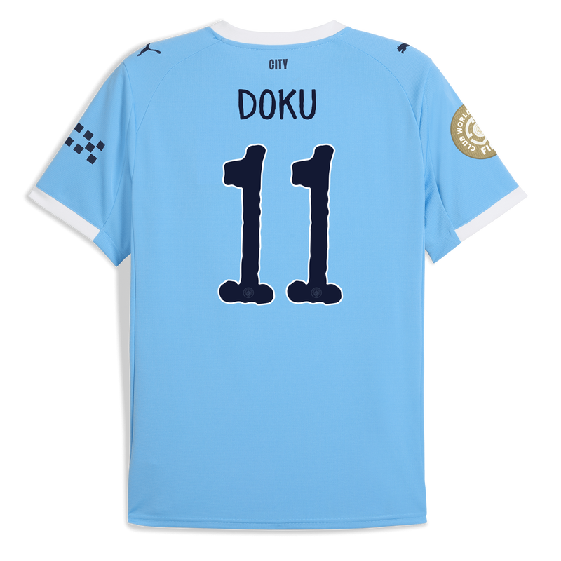 Man City Home Jersey 2025/26 With DOKU 11 Printing  blue - Size XL from polyester for males  - Official Manchester City FC store