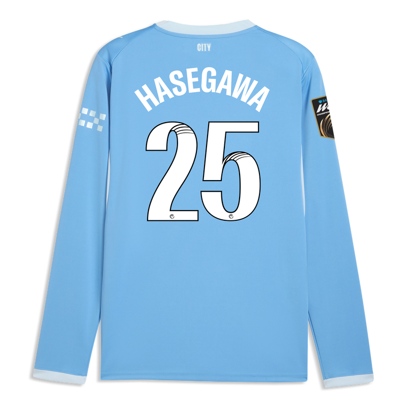 Man City Home Jersey 2026/27 Long Sleeve With HASEGAWA 25 Printing  blue-icy blue - Check out all Manchester City t-shirts online