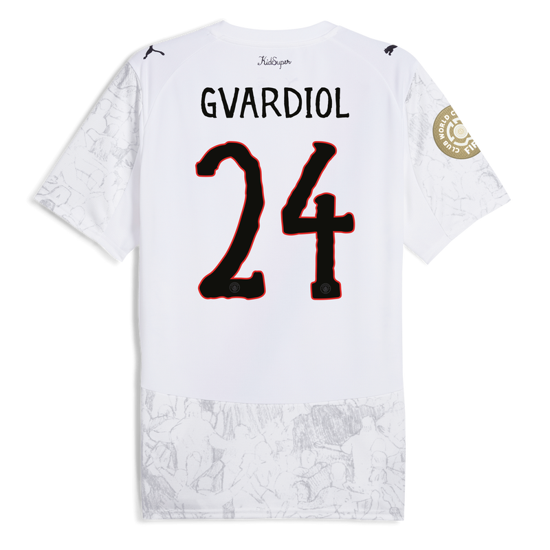 Maillot KidSuper de Man City 2025/26 avec impression GVARDIOL 24 blanc - taille S en polyester pour hommes  - Boutique officielle du Manchester City FC
