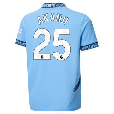 Kids' Manchester City Home Jersey 2024/25 With AKANJI 25 Printing