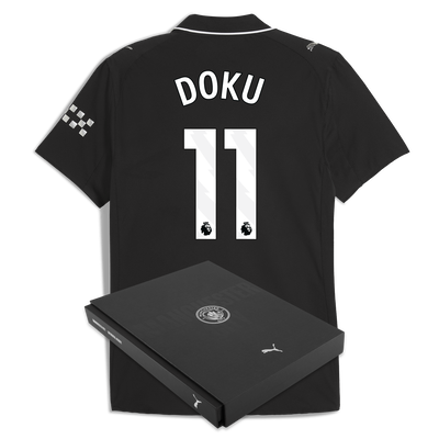 Manchester City Away Authentic Jersey 2025/26 With DOKU 11 Printing in Gift Box
