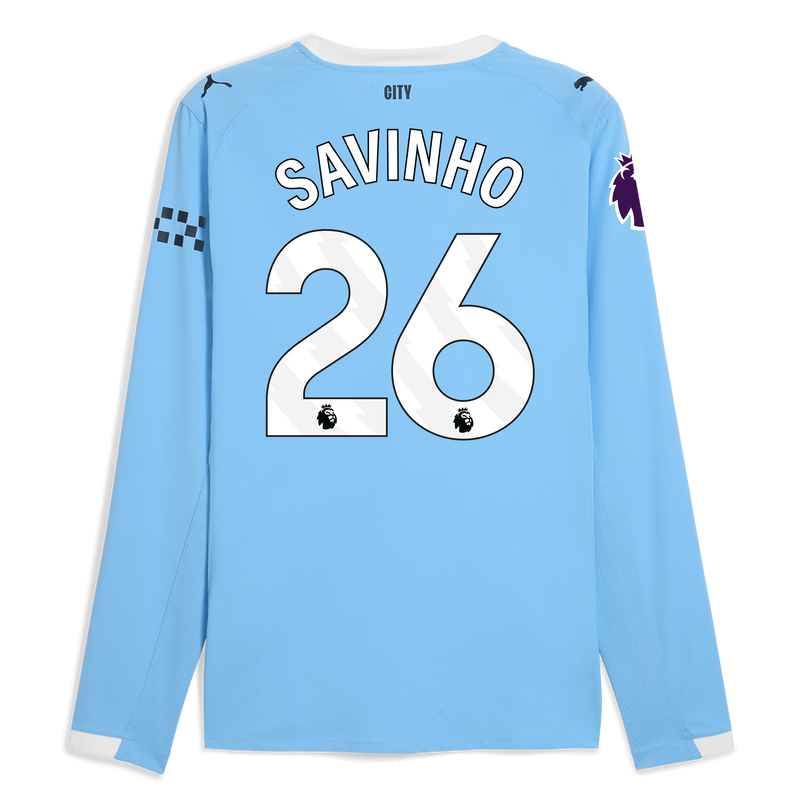 Man City Home Authentic Jersey 2025/26 Long Sleeve With SAVINHO 26 Printing  blue - Size M from polyester for males  - Official Manchester City FC store