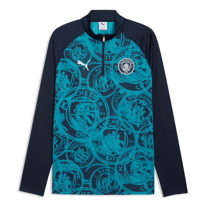 MCFC MW MENS PREMATCH 1/4 ZIP TOP - Deep Navy-Tropical Blue