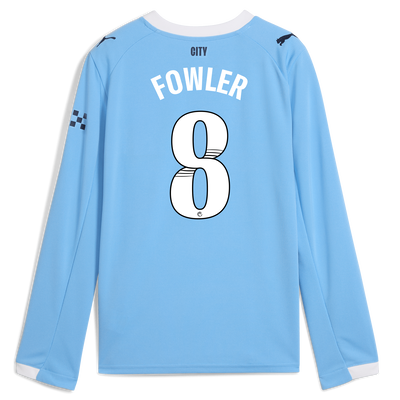 Kids' Manchester City Home Jersey 2025/26 Long Sleeve With FOWLER 8 Printing