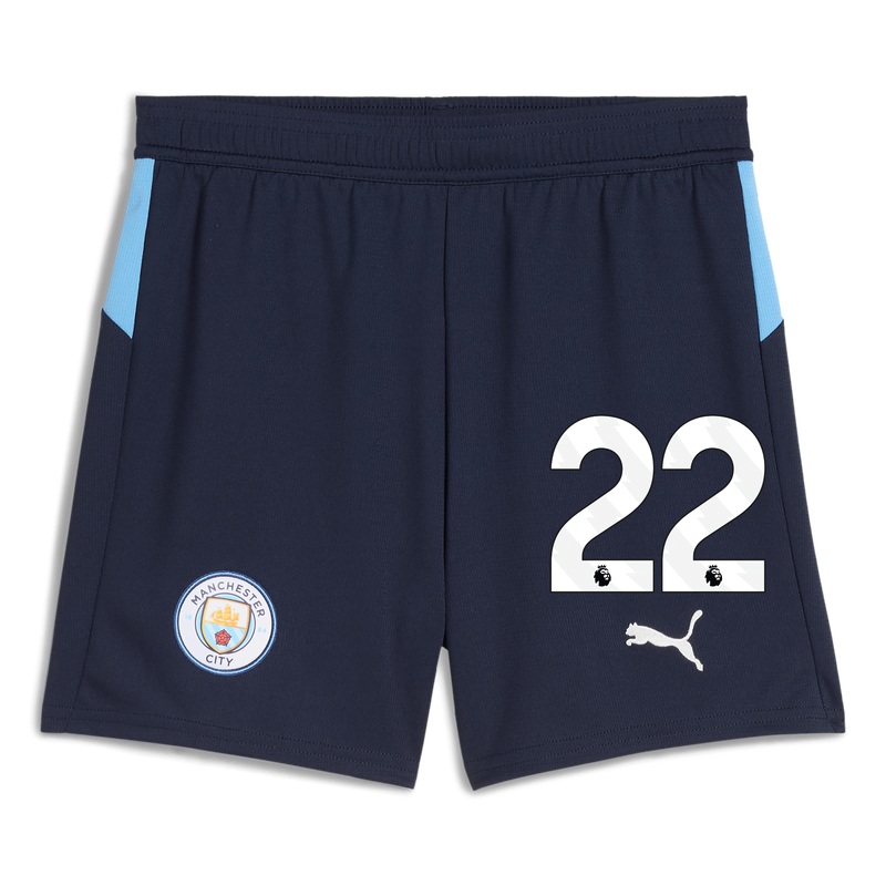 Kids' Man City Football Shorts 2025/26 with #22 navy unisex - Size 11/12 from polyester  - Official Manchester City FC store
