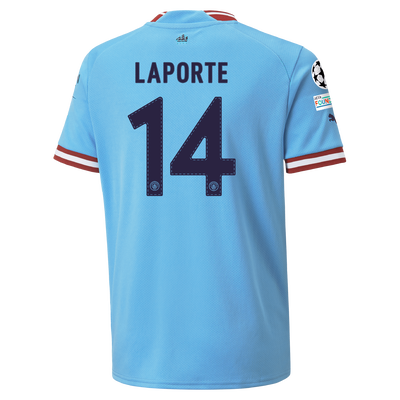 Kids' Manchester City Home Jersey 22/23 with LAPORTE 14 printing