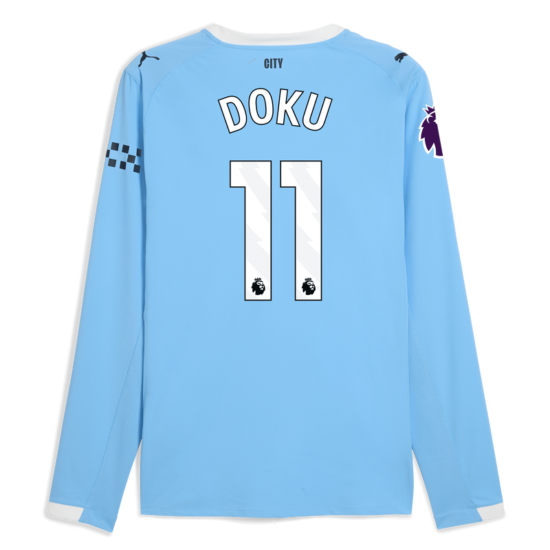 Man City Home Authentic Jersey 2025/26 Long Sleeve With DOKU 11 Printing  blue - Check out all Manchester City t-shirts online