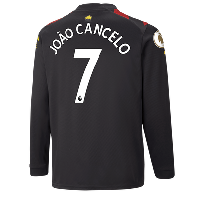 Kids' Manchester City Away Jersey 2022/23 long sleeve with JOÃO CANCELO 7 printing