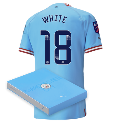 Manchester City Maglia Gara Home Authentic 2022/23 con stampa WHITE 18 in confezione regalo