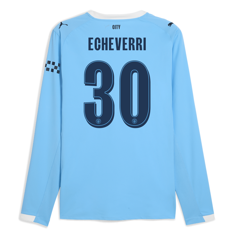 Manchester City Authentiek Thuisshirt 2025/26 met lange mouwen en ECHEVERRI 30 bedrukking  blauw - Maat L van polyester voor heren