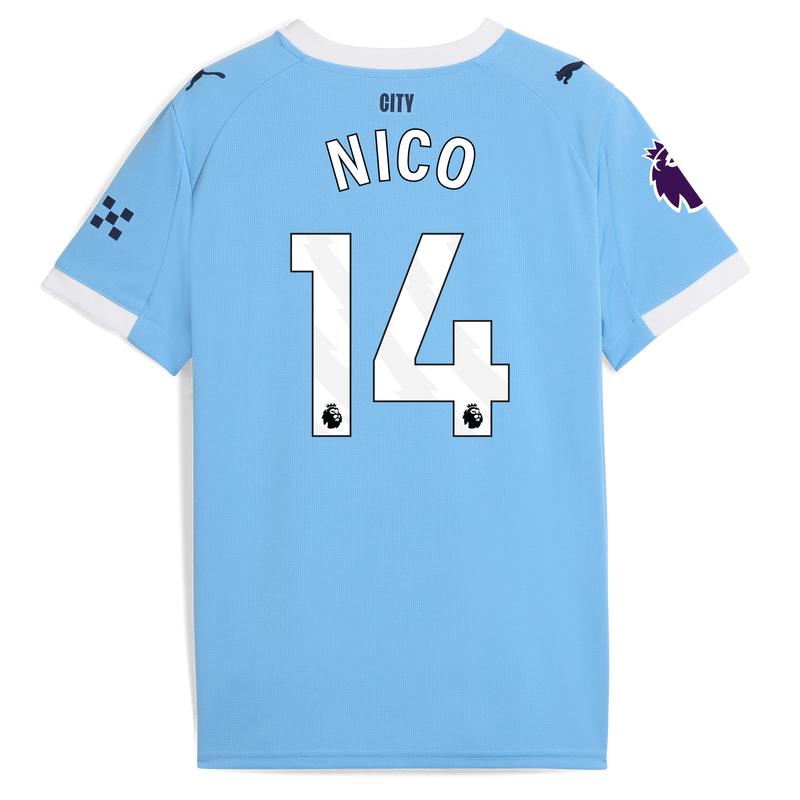 Kids' Man City Home Jersey 2025/26 With NICO 14 Printing  blue unisex - Size 7/8 from polyester  - Official Manchester City FC store