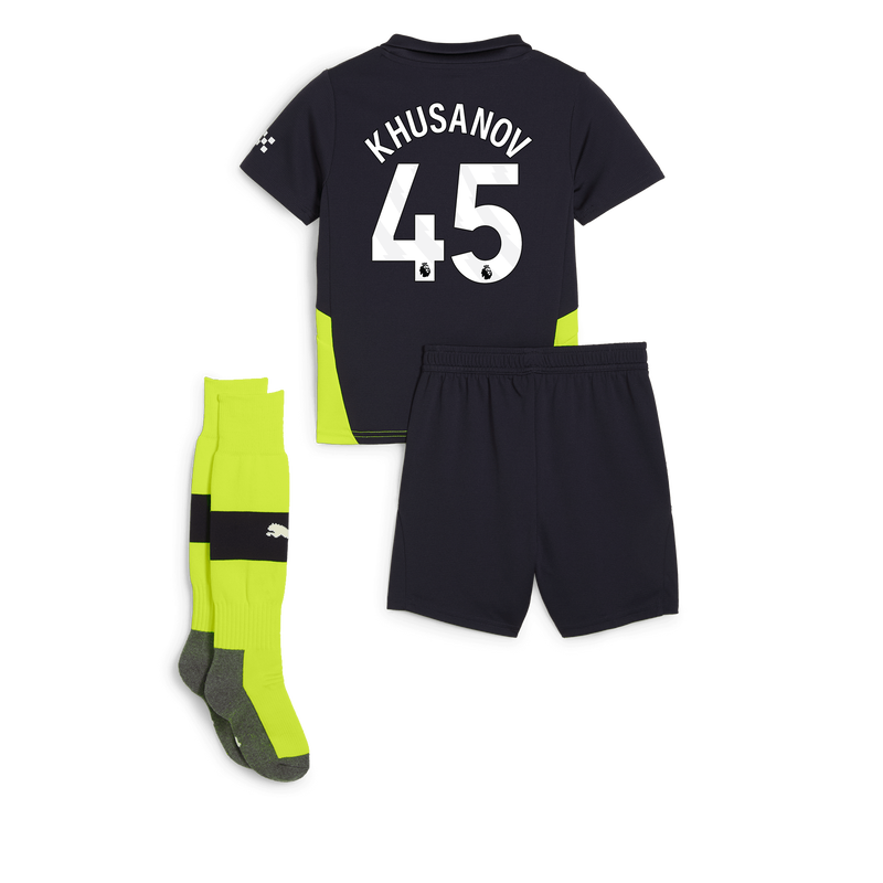 Man City Away Mini Kit 24/25 With KHUSANOV 45 Printing new navy - Check out all Manchester City t-shirts online - Official Manchester City FC store