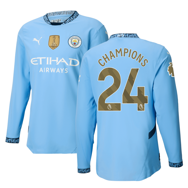 Manchester City Authentic Home Jersey 2024 25 Long Sleeve With CHAMPIONS 24 Printing