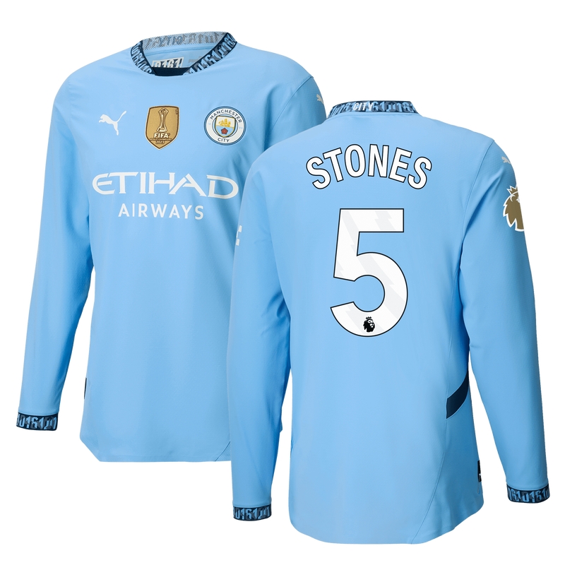 Manchester City Authentic Home Jersey 2024/25 Long Sleeve With STONES 5  Printing
