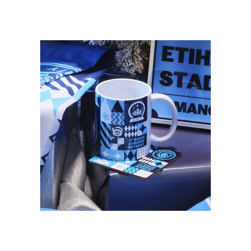 MCFC XMAS 25 MUG& COASTER SET - navy