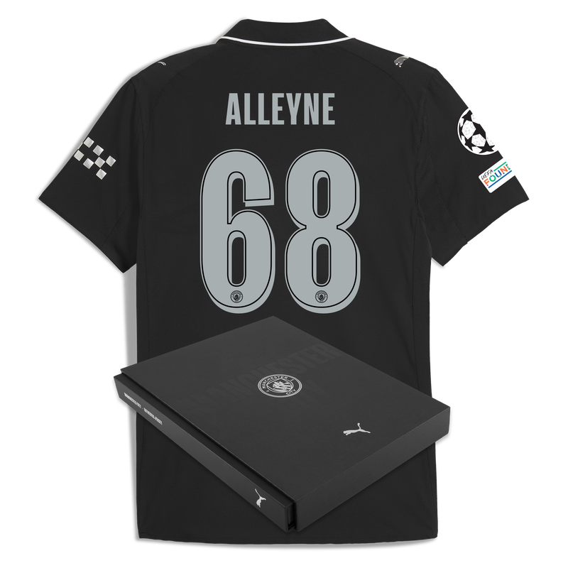 Man City Away Authentic Jersey 2025/26 With ALLEYNE 68 Printing in Gift Box black - Check out all Manchester City t-shirts online