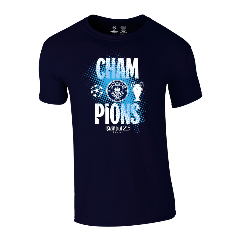 MCFC FW UCL CREST CHAMPIONS TEE - navy