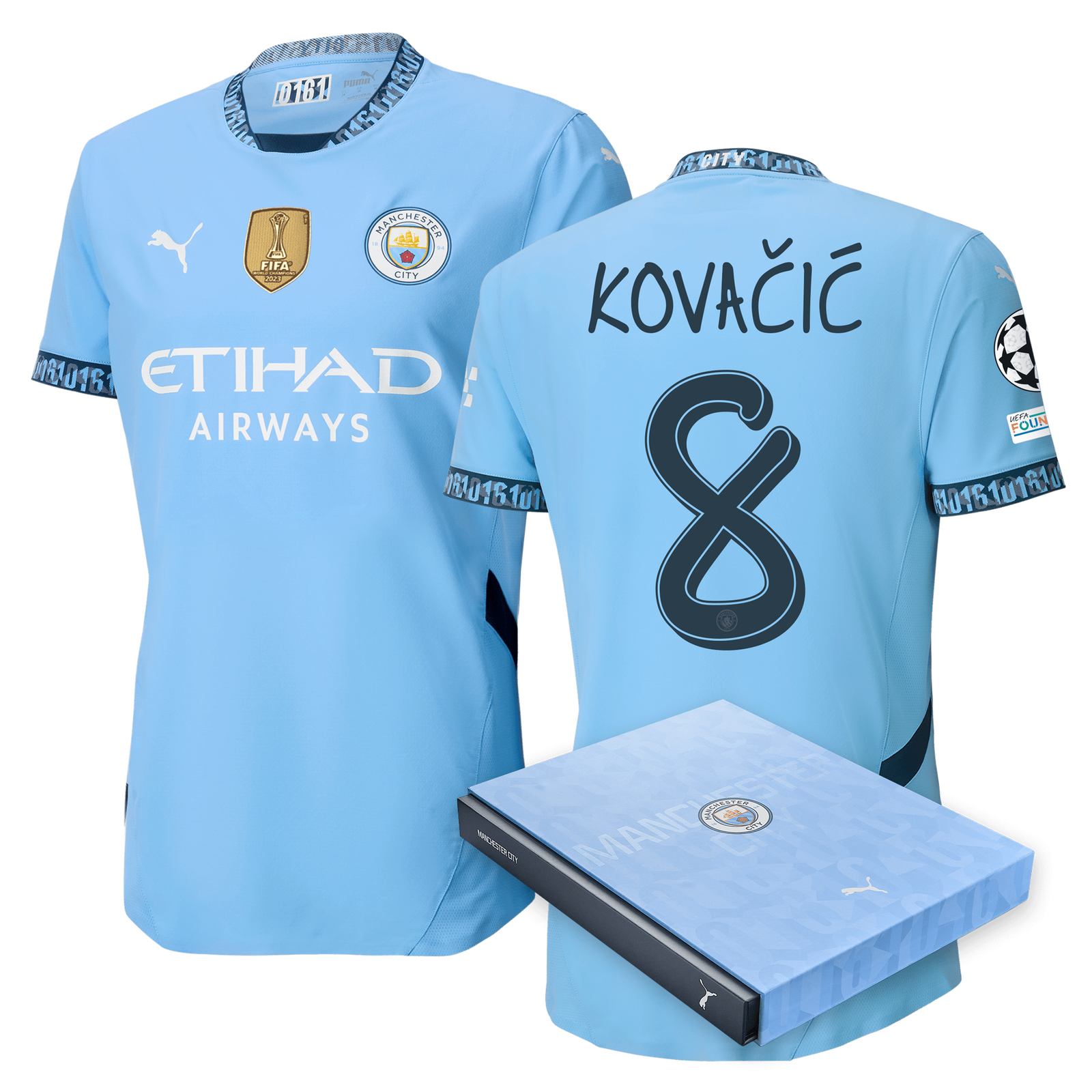 Manchester City Authentic Home Jersey 2024 25 with KOVA I 8 printing in Gift Box Official Man City Store